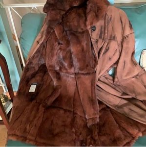 Rabbit skin leather hooded fur coat xl